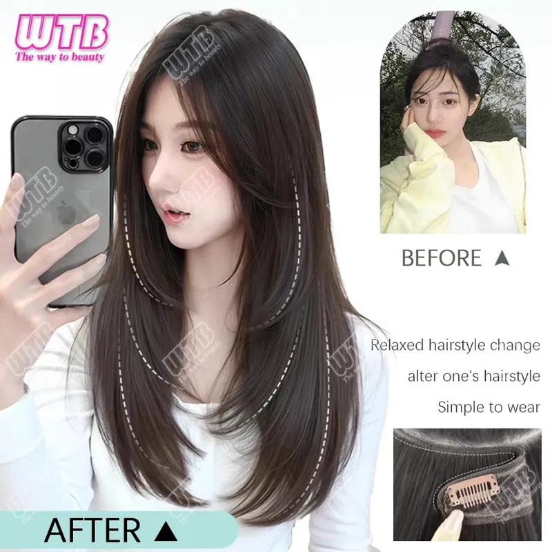 Synthetic Wig female One-piece Straight Wig Layered Extension Hair Wig Korean Fluffy Hair Piece Extension Hair Wig — image 3