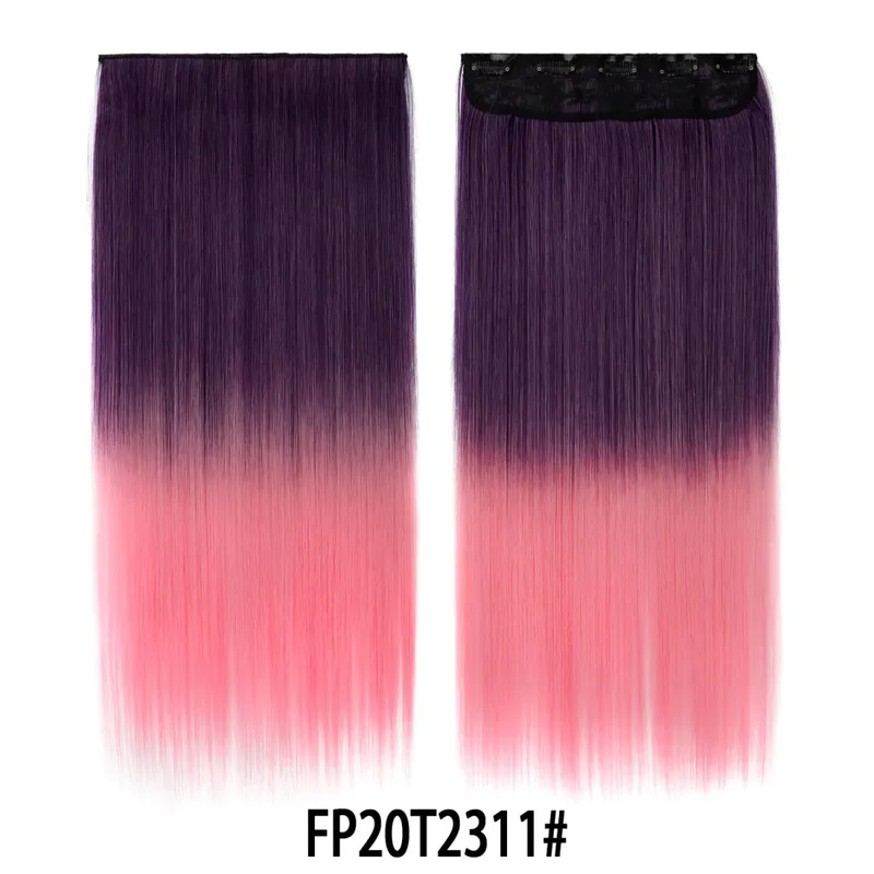 Jeedou Rainbow Hairpieces Clip In Hair Extension Ombre Color One Piece With 5Clips Straight Hair Wig For Girls Halloween Cosplay — image 8