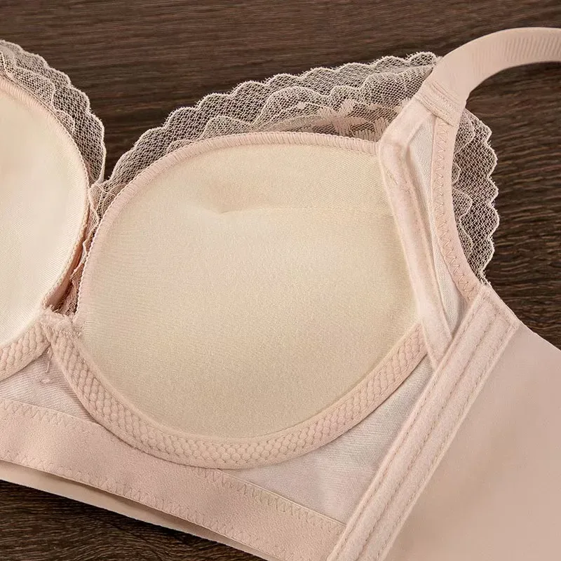 Sexy Lace Thickened Push-Up Bra for Small Breasts Anti-Sagging Adjustable Comfortable Wire-Free Lingerie