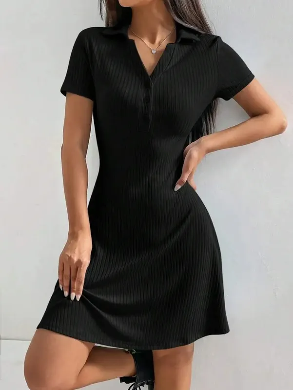 Women's Solid Color Polo Collar Short Sleeve Dress Business Casual Short Dresses for Women Women's Summer Clothing