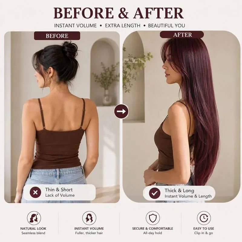 20Inch Synthetic Layered Clip In Hair Extensions Long Straight High Temp Fiber Hair Extension for Women Increase Hair Volume