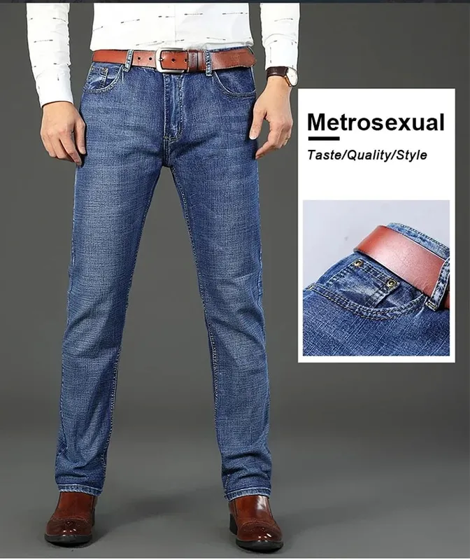 2-piece Set 2025 New WhinLEE Black and Blue Business Elite Jeans Micro Elastic Straightleg Multicraft High-quality Denim Pants — image 8
