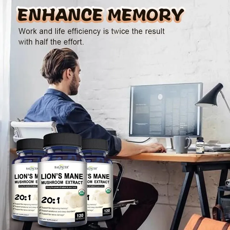 Lion's Mane - Nootropic Brain Memory & Boosts Immune System & Stress Relief Mood and Sleep Health Fights Stress Non-GMO