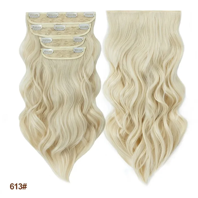 4 Pieces Set Clip In Hair Extensions Highlight Wavy Curly Long Synthetic Hairpieces For Women 22 Inch 180g Hair Clips Hair