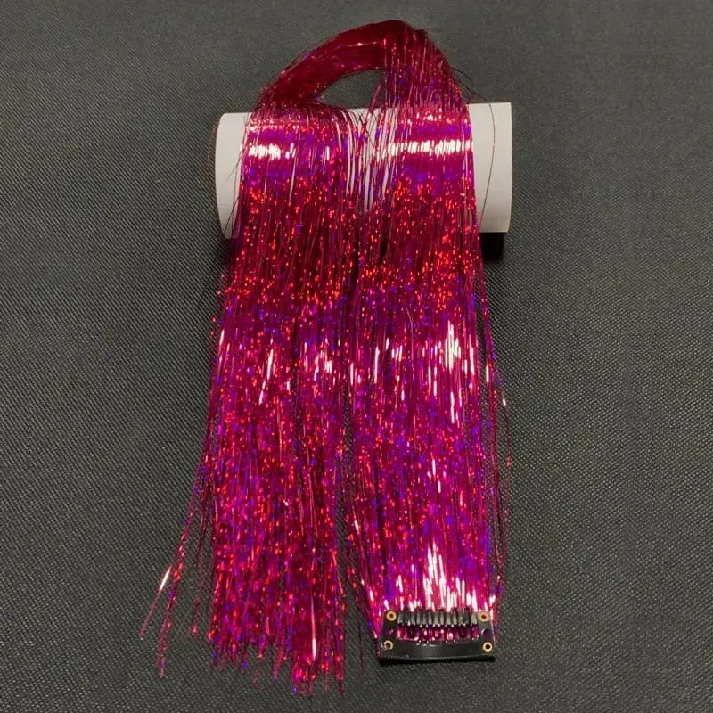 Synthetic Rainbow Tinsel Hair Extensions Clip In Shiny Glitter Wig Hairpiece for Women Party Cosplay Daily DIY Hair Accessory