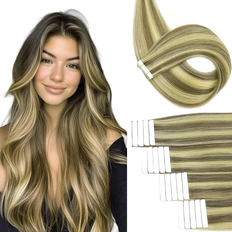 Red Color 20Pcs Tape-In Hair Extensions 100% Remy Human Hair Straight Highlight Color for Women Add Hair Length And Volume 50g