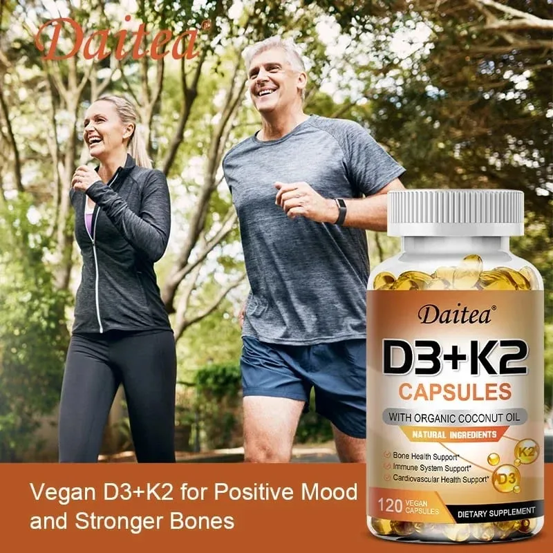 Vegansk vitamin D3 K2 kapsler - Økologisk kokosolie - Dagligt tilskud for et sundt immunsystem og knogler Gluten- og sojafri