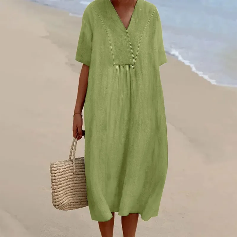 Women Casual Solid Dress Short Sleeve V Neck Pocket Dress Long Loose Dress Dresses for Women Party Casual