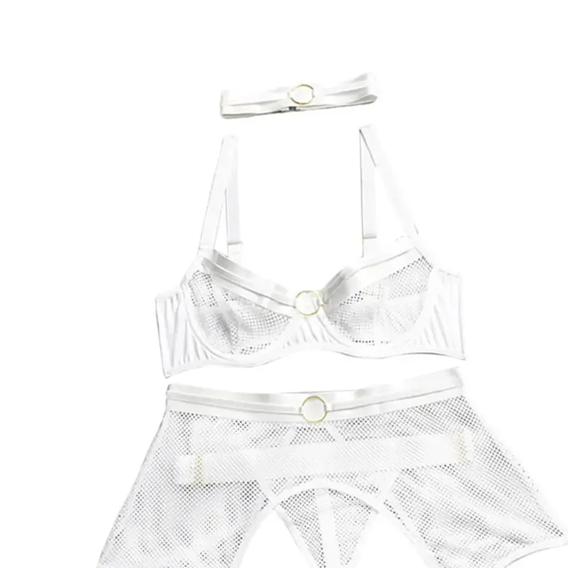 Lingerie Women Sensual Underwear Set Mesh Polyester Bar for Valentine's Day Dates Night