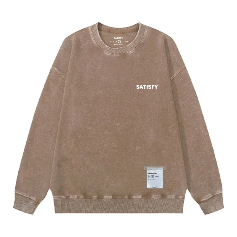 Satisfy SoftCell Men's Round-Neck Sweatshirt Running Distress Member Print Vintage Style Long Sleeve Cotton Sweatshirt with Po