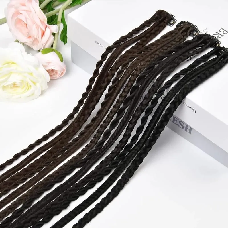 1Pc Clip in Braid Hair Extensions Wig 22inch Synthetic Braided Hairpiece 3 Braids on One Clip for Women Daily Costume Party Use — image 6