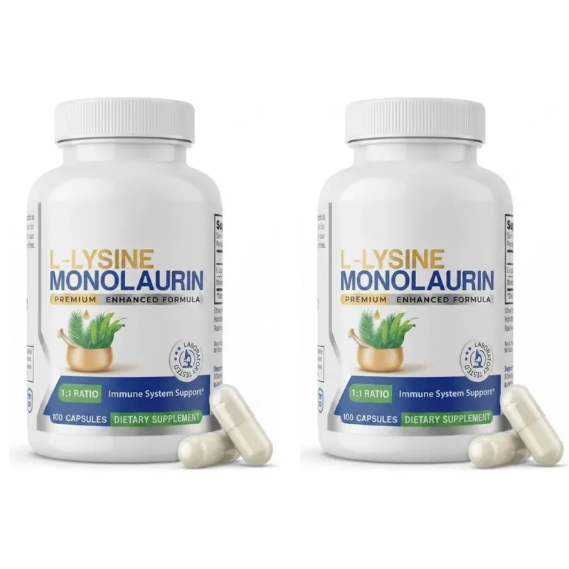 L-Lysine HCl & Monolaurin 1:1 Ratio Capsules Immune Wellness Daily Defense and Balance Support 600 mg Each 100 Count