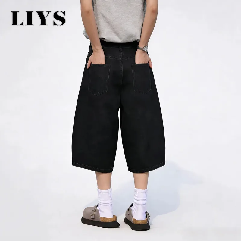 Summer American Style Retro Black Ultra Baggy Machete Wide Leg Denim Shorts Fashion Men's Women's Daily Jeans Capris Jeans