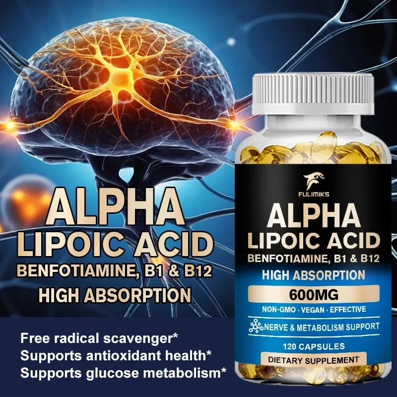 Alpha Lipoic Acid Capsules with Vitamin B12 for Energy Support Heart Health Neuropathy Relief Dietary Supplemen Non-GMO — image 4