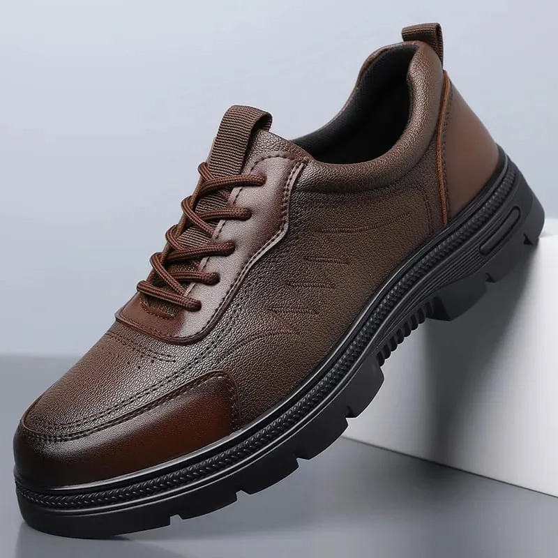 Spring Autumn New Business Leather Shoes for Men Lace Designer Fashion Casual Platform Shoes Male Solid Color Elegant Shoe Man