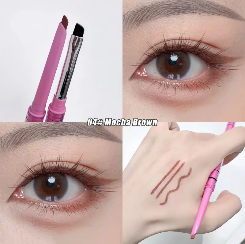 Double-headed Natural Black Eyeliner Gel with Brush Smudge-Proof Waterproof Creamy Smooth Rose Pink for Brows & Under Eye Makeup