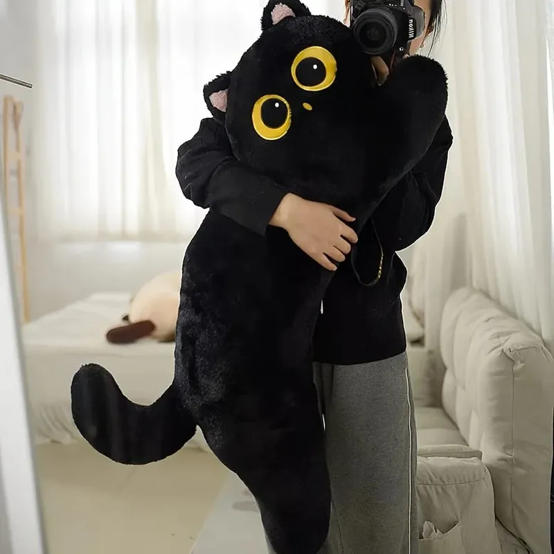 Black Cat Plush Long Pillow Bed Sleeping Pillow Dormitory Leg Clamp Cushion Sofa Stuffed Cat Doll Home Living Room Soft Pillow