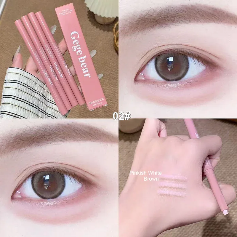 Pensil Ulat Sutera Dua Hujung Berbaring 2 dalam 1 Penyerlah Bogel Kontur Kelopak Mata Bawah Kontur Celak Aegyo-sal Batang Solek dengan Berus Perincian