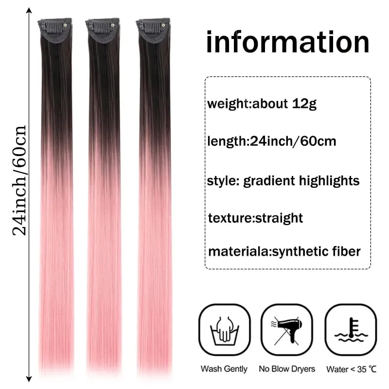Hair Clips Hair Extensions Wig Synthetic Long Straight Gradient Color Clip-in Hair piece Hair Clips for Hair for Women Wear — image 3