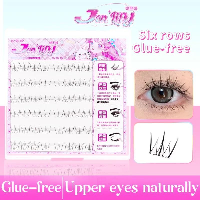 Glue-Free Cat Eye Lower Eyelashes 6 Rows Natural Wispy Look Reusable Soft Lightweight Comfortable Easy to Wear for Beginners