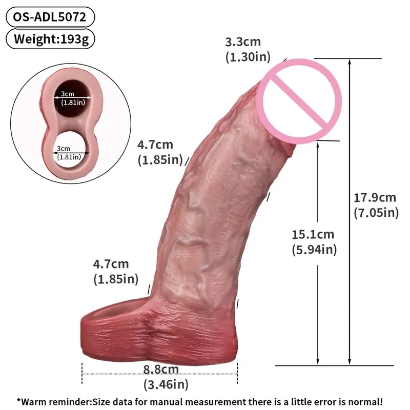 7.2in Realistic Penis Sleeve Reusable Penis Sleeve with Cock Ring Silicone Penis Enlarger Sleeve Male Adult Sex Toy for Men