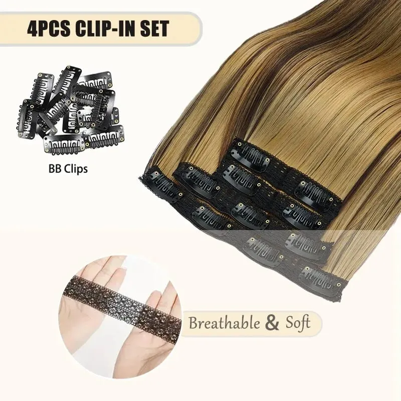 35CM Syntetisk 4 stk/sæt Clips i hårforlængelser Kort lige frisure Blond sort hårstykker Varmebestandigt falsk hår — image 5
