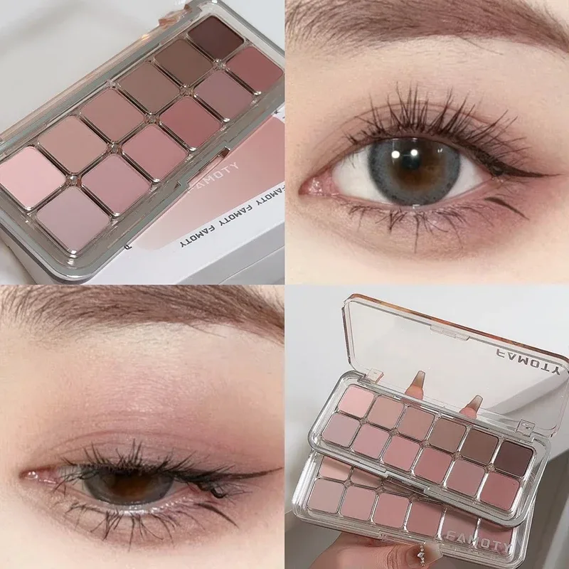 Palette di ombretti opachi a 12 colori a bassa saturazione Tè Albicocca Toni della terra Trucco per occhi opaco perlescente a lunga durata per l'uso quotidiano