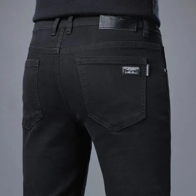 Spring Autumn New Elastic Men's Jeans Straight Leg Pants Slim Fit Business Casual Versatile Loose Wear-resistant Pants