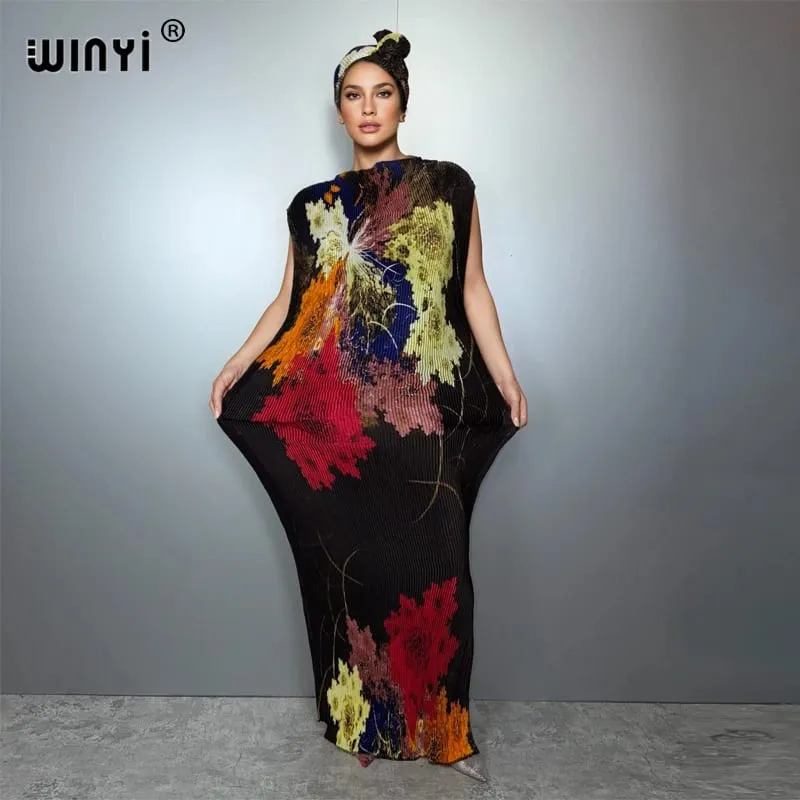 Plisované elastické tenké šaty dámské zmačkaný design Plisované luxusní muslimské společenské šaty Abaya Poncho pro ženy Plážové oblečení Kaftan