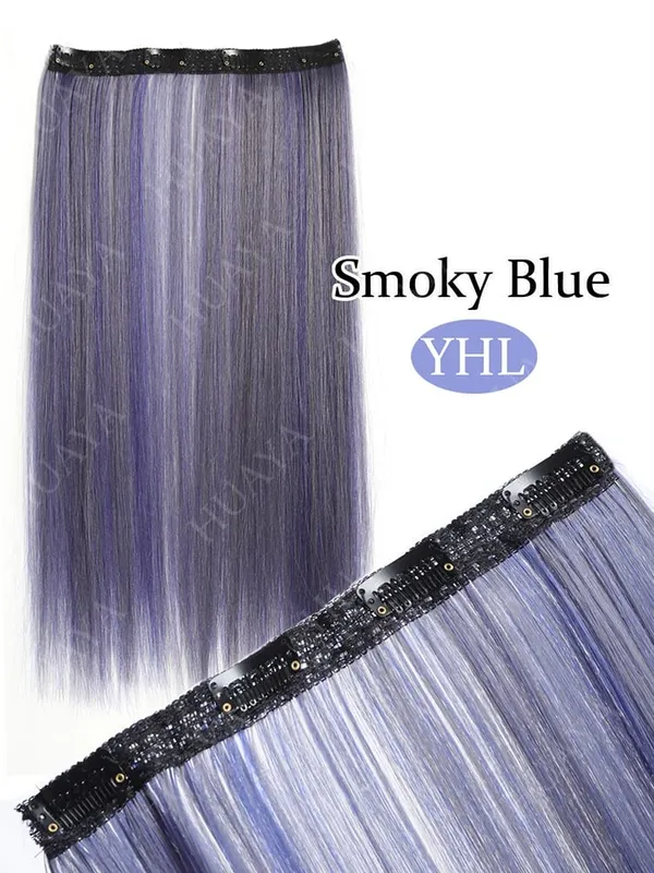 SyntheticColored Hair Extensions 20Inch Cosplay Hairpiece Straight One Piece With 4Clips In Hair Extensions for Women Halloween