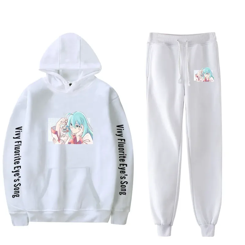 Harajuku Comfortable Vivy Fluorite Eye's Song Print Sweatshirt Sweatpants Hoodies+ Trousers Suit Boys/Girls 2 Piece Set Clothes
