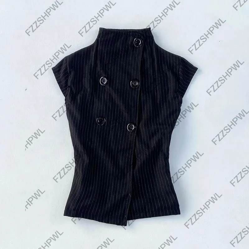 Button Harajuku Y2k Tank Top Stripe Graphic Print Punk Crop top Streetwear Rock Goth Vest Subculture Spicy Girls Sleeveless Top — image 4
