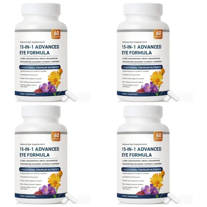 15-in-1 Advanced Eye Formula Lutein Zeaxanthin Bilberry Extract Vitamin C & E Supports Eye Health 60 Veggie Capsules for adult