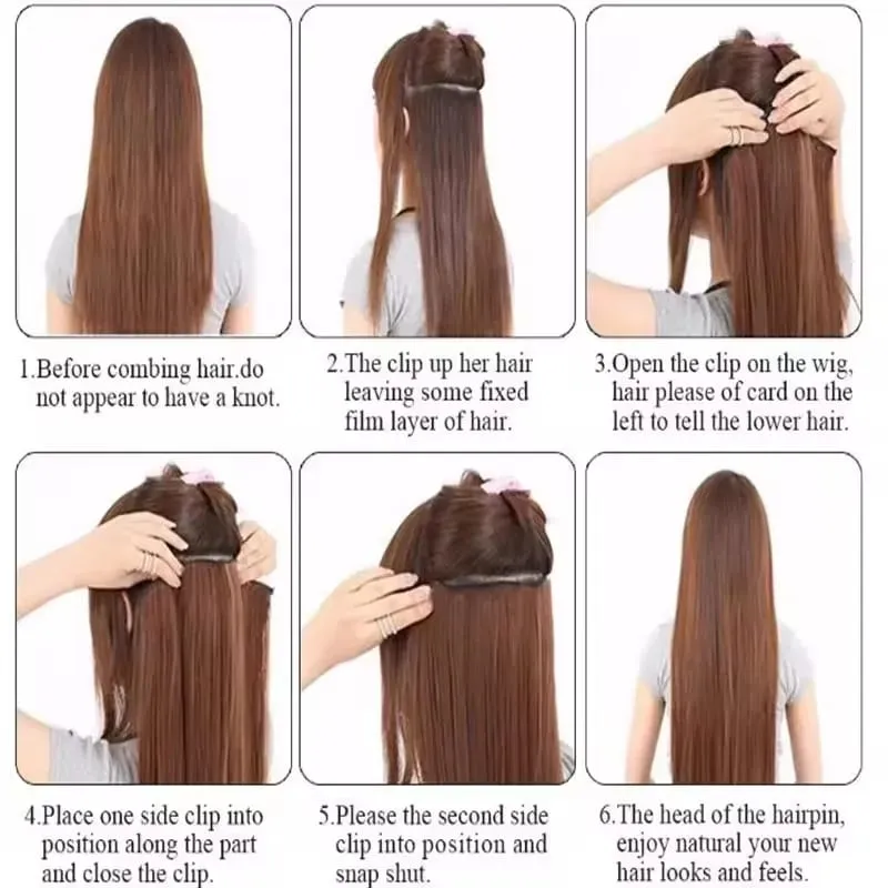 Synthetic Long Straight 5 Clip in Hair Extensions Black Brown Natueal Fake Heat Resistant Hair Piece For Women