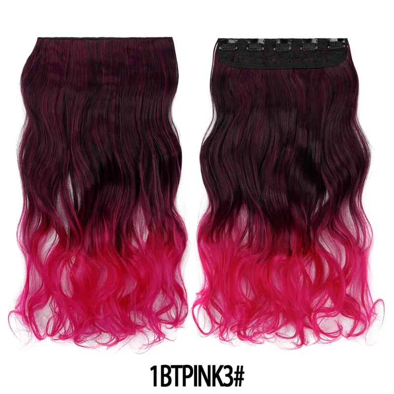 Jeedou One Piece 5 Clips Wavy Ombre Clip In Hair Extensions Long Water Wave Synthetic Curly Hair Piece Rainbow Colored Hair
