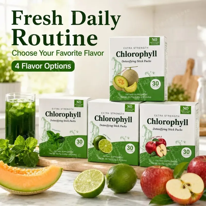 Chlorophyll Chlorophyllin 120mg Detox Stick Packs 30ct Sugar Free Prebiotic Gut Health Daily Support Non GMO Keto Supplement