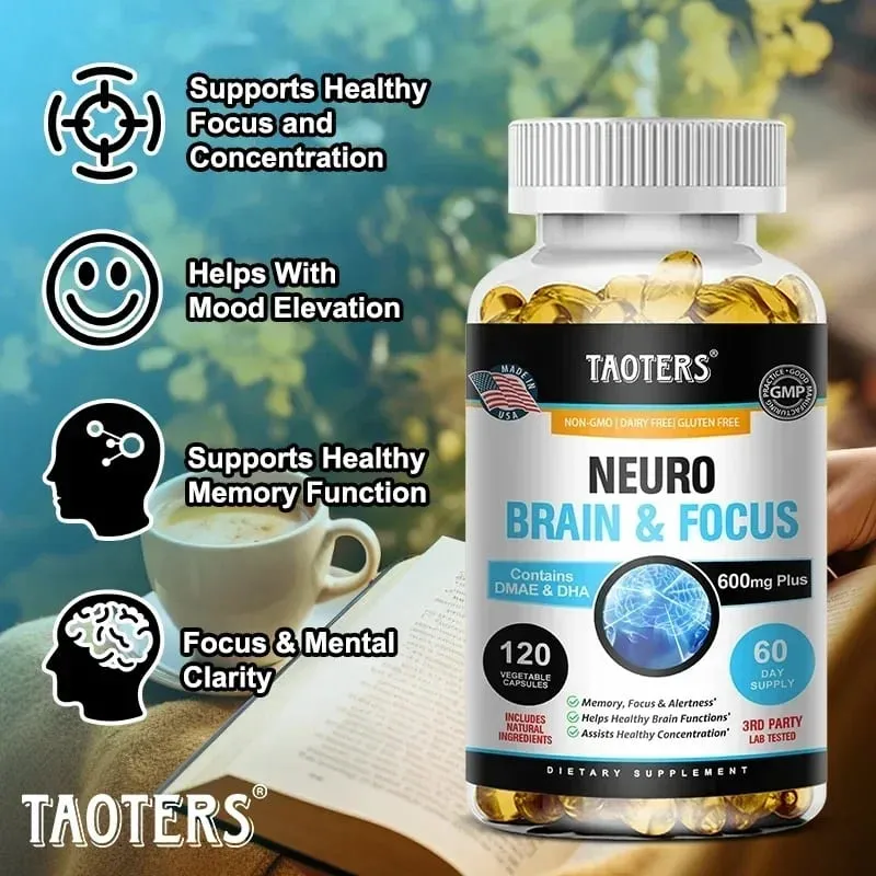 Memory Focus Clarity Energy Brain Supplement – Nootropní Brain Booster Vitamíny DMAE A C D E B1 B2 B3 B5 B6 kapsle — image 2