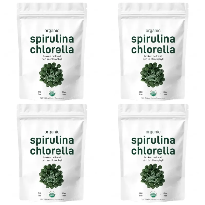 Organic Spirulina Chlorella Tablets 3000mg 720 Count Superfood Blend with Vegan Protein Energy Immunity Digestive Support