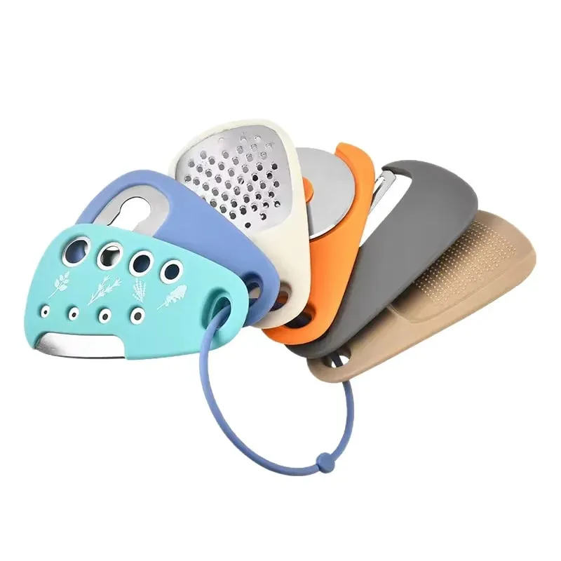Küchenhelfer-Set bestehend aus 6-teiligem Pizzamesser, Vanilleschneider, Abfüller, Zerkleinerer, Knoblauchmühle