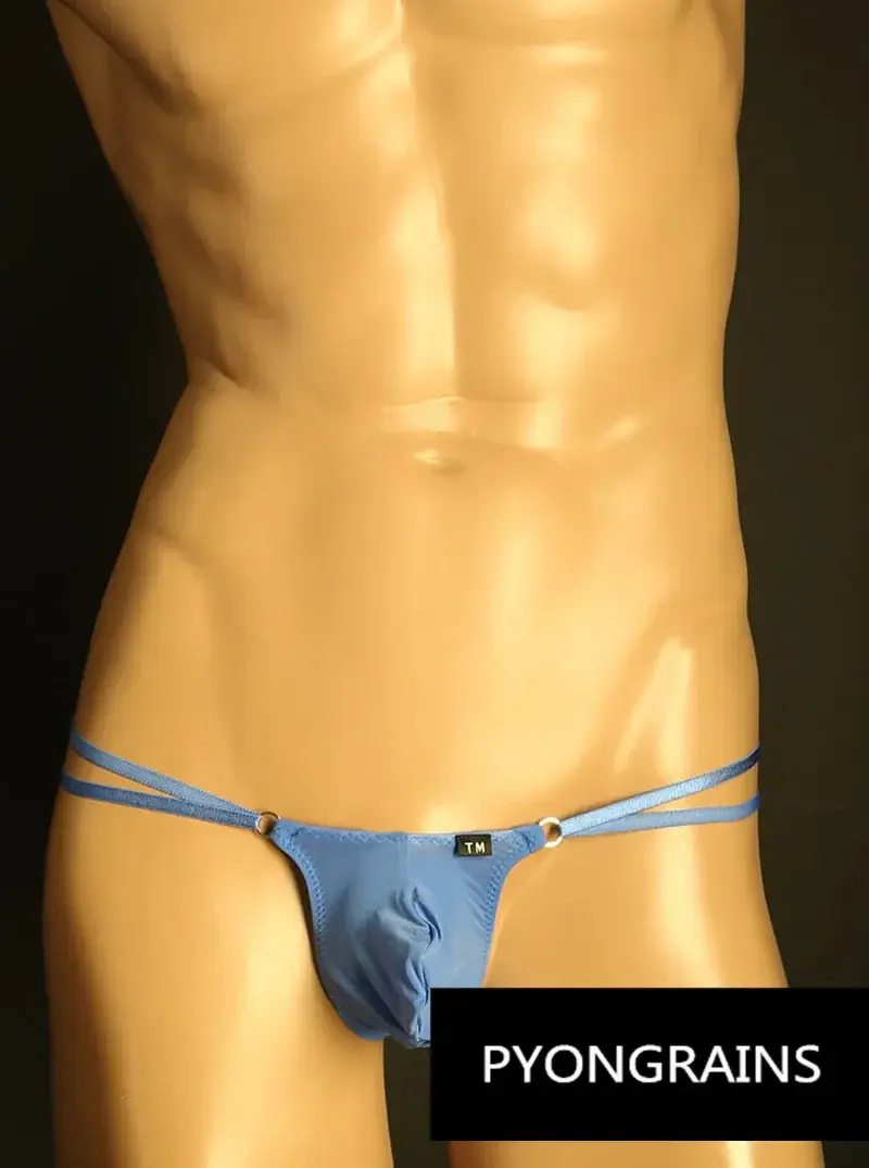 Erkekler Ayarlanabilir Metal O-Ring Çift Ince Askı Bikini Külot Alçak Ipeksi Buz Ipek 3D U Dışbükey Kese Seksi Erkek iç çamaşırı