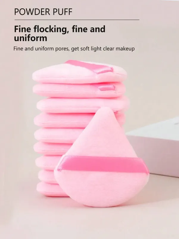10 Pcs Triangle Velvet Powder Puff Pizza Flours Mini Face Makeup Sponge Cosmetics Washable Lightweight Makeup Tool