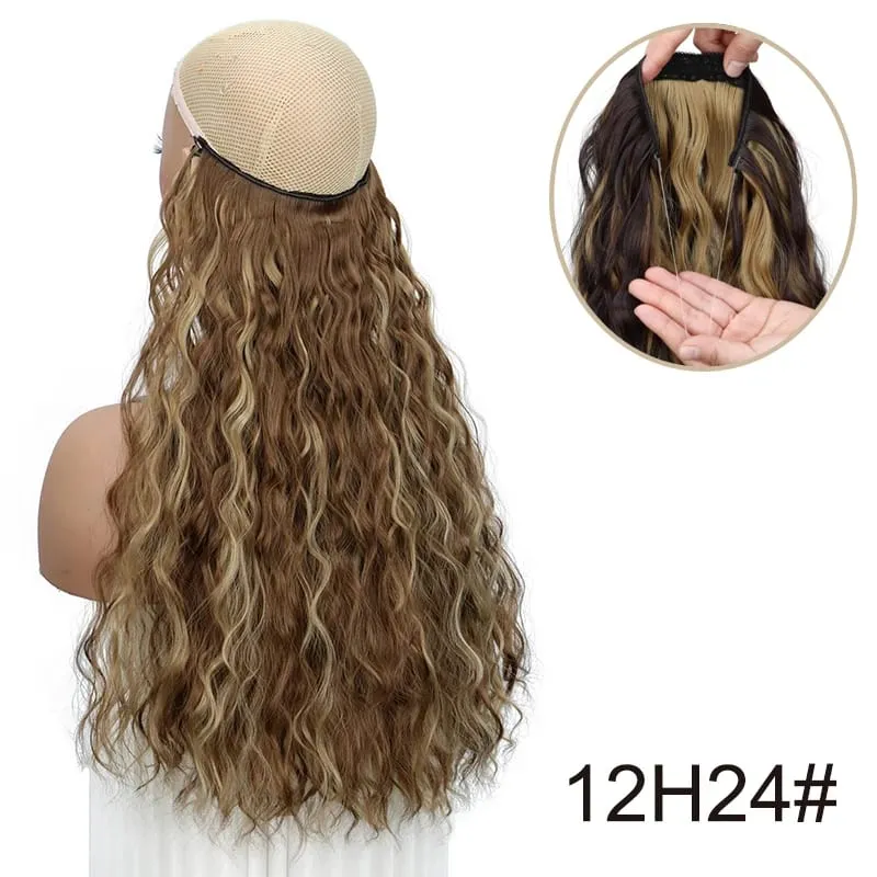 18Inch Synthetic Long Wavy Culry Fluffy Hair Extensions Invisible Fishing Line Soft Hair Pieces for Women Daily Wear — image 12