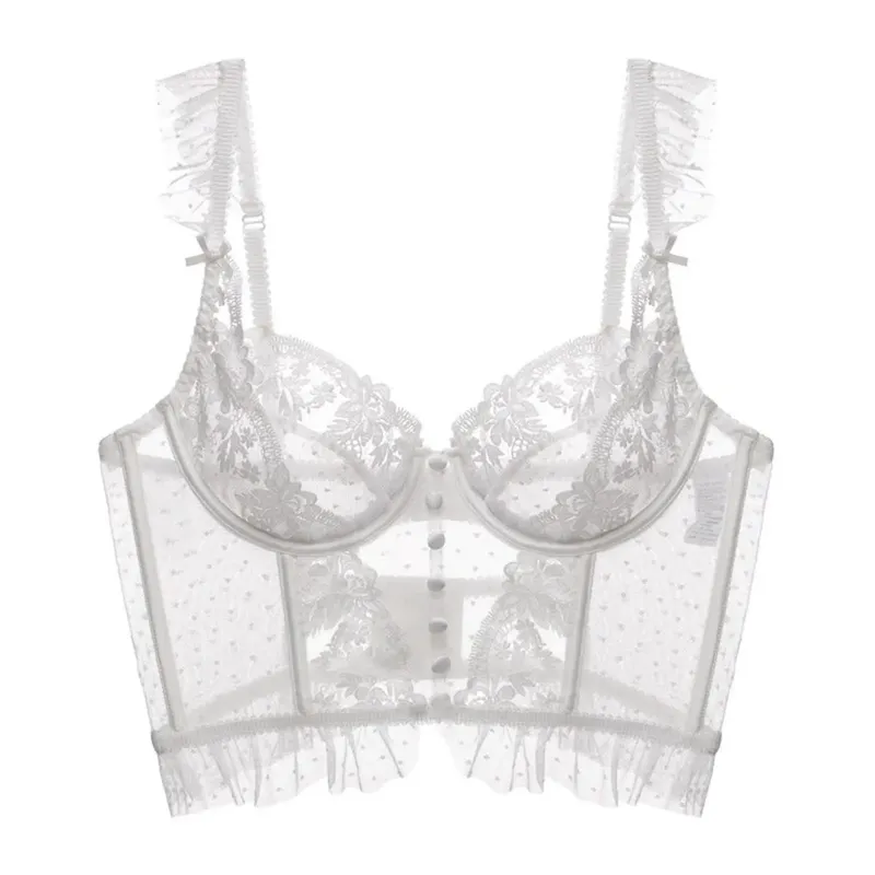 Kvinder Lingeri Sæt 2-delt bodysuit Komfortabel Push up BH BH Trusse Sæt med Blomster Blonde BH til Bryllup Daglig Brug Nattøj