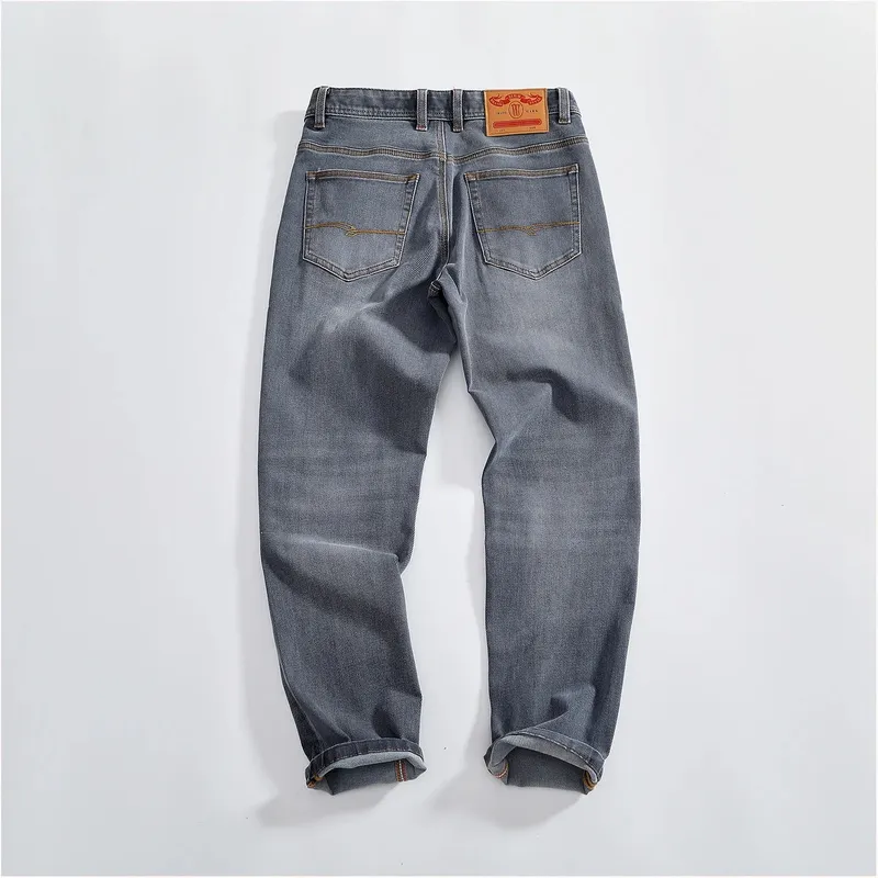 2026 Autumn New American Retro Wear-resistant Stretch Multiple Pockets Jeans Men's Fashion Washed Straight Conical Trousers