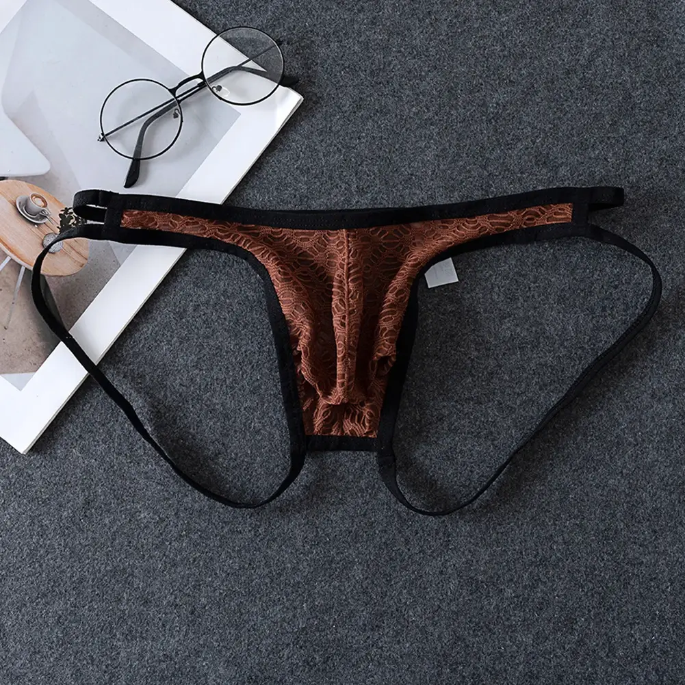 Men G-Strings See Through Men's Underpants Pouch Underwear Hollow Lace Thongs Low Rise Unisex Panties Hollow Out Men's Clothing — image 2