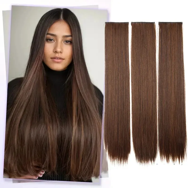 24Inch Synthetic 3pcs/set Long Straight Hair Extension Clip in Hair Heat-Resistant Fiber Hairpiece for Women