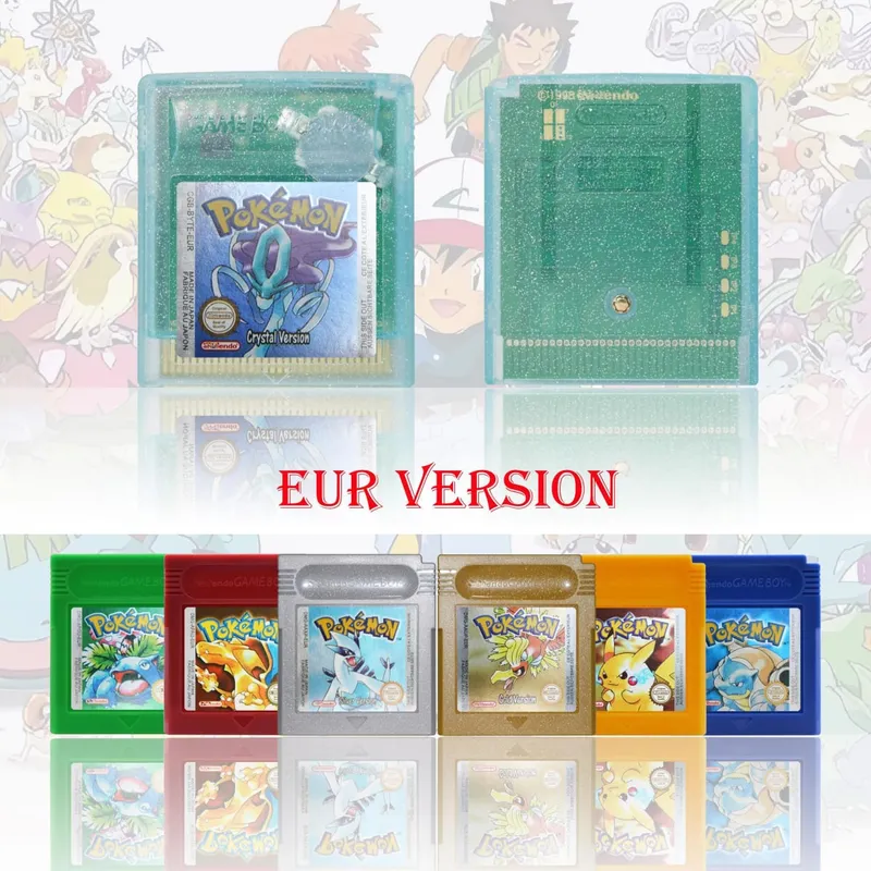 GBC/GBA EUR Version Pokemon Crystal/Yellow/Emerald/Fire Red/Leaf Green Game Cartridge Video Game Card High Quality with Battery