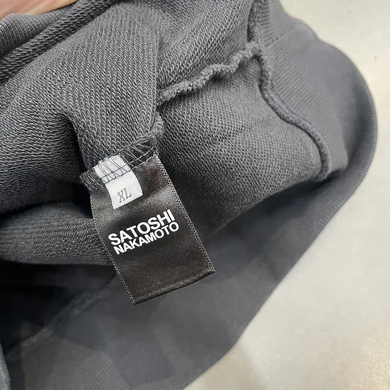 26FW Heavy Fabric Cotton Loose Rhinestone Rivet Satoshi Nakamoto Sweatshirts Men Women Vintage Charcoal Gray Green Pullovers — image 11
