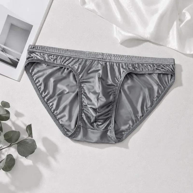 Cool Smooth Men's Underwear Low Waist Bulge Pouch Ice Silk Briefs Lingerie Breathable Satin Silk Panties Daily Routine — image 13