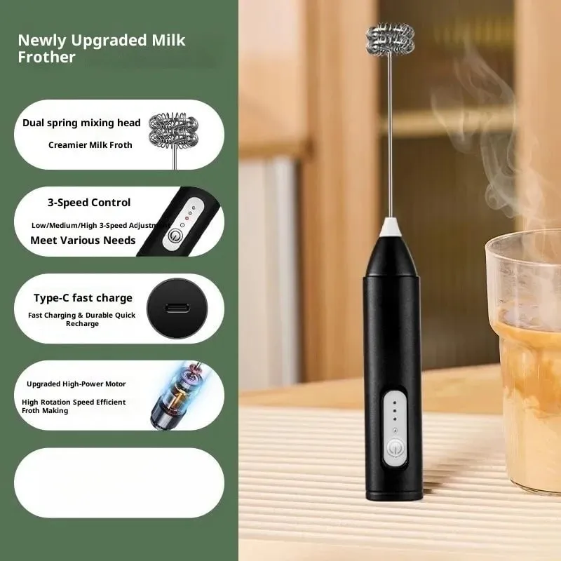 Milk Frother USB Rechargeable 3 Speeds Foam Maker Coffee Whisk Mixer Electric Handle Blender Egg Beater